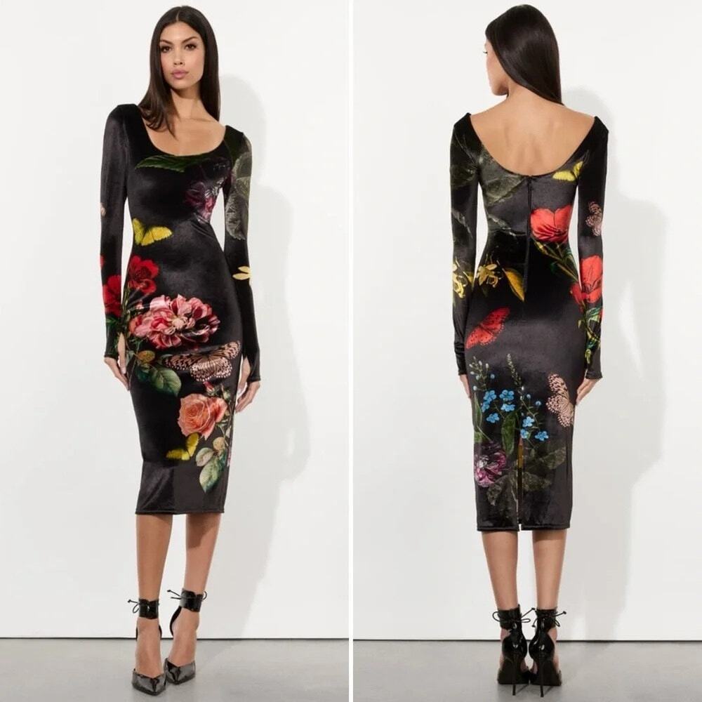 Alice + Olivia Delora In The Wind Velvet Dress Butterfly Whimsigoth Womens 6